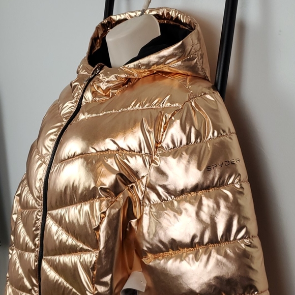 Spyder water resistant rose gold puffy hoodie women jacket size L New - Picture 7 of 15